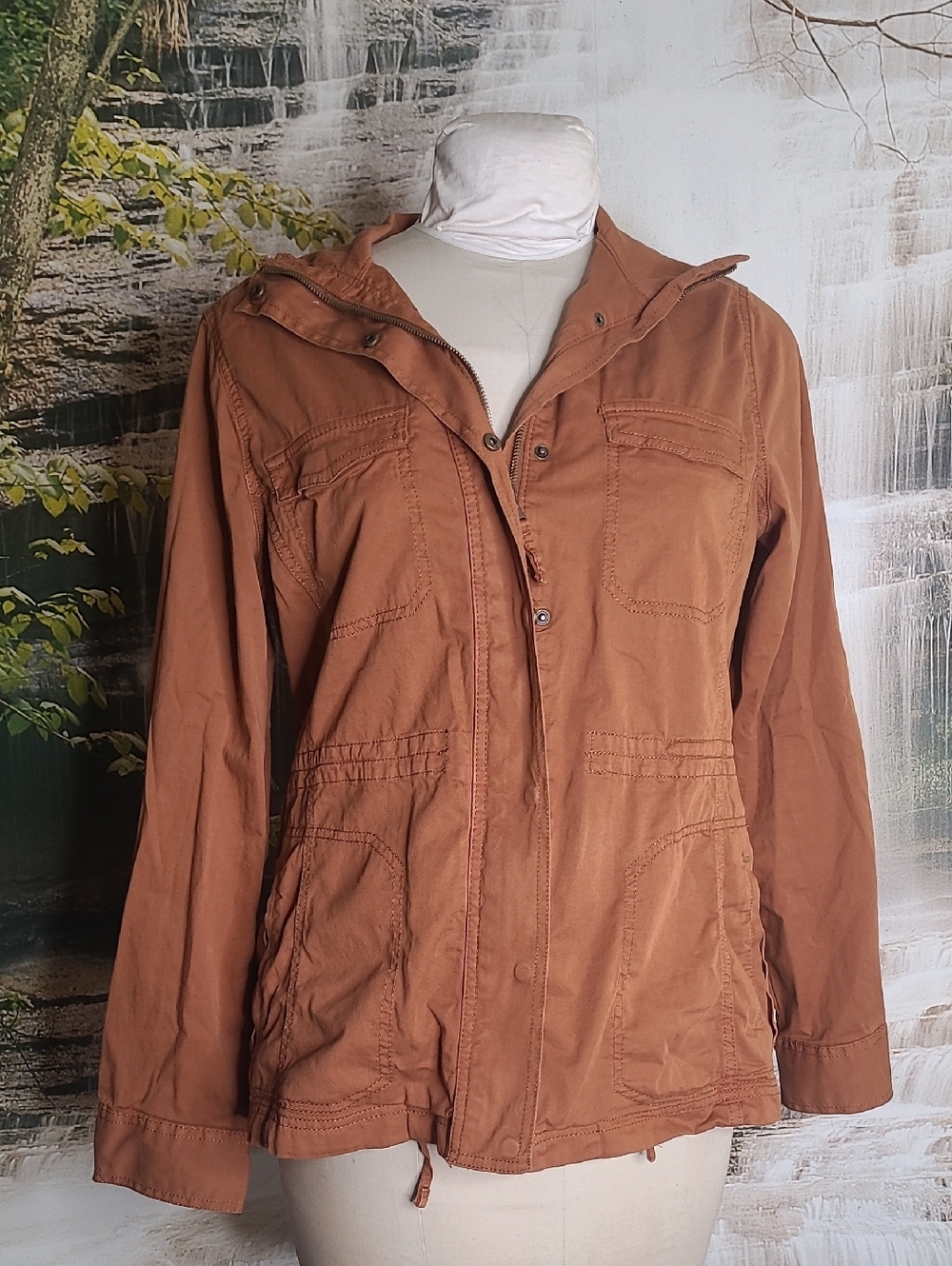 Sonoma Womens Large lightweight fall rustic brown long sleeve utility jacket
